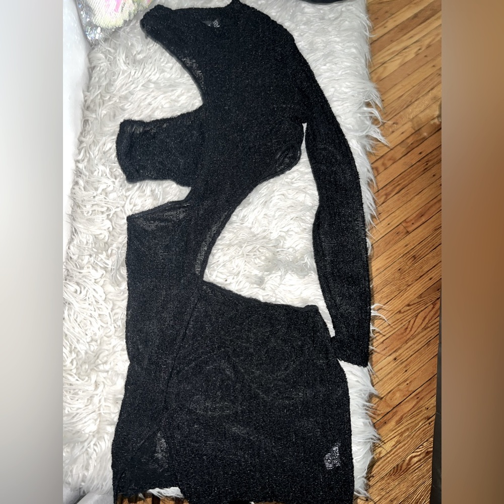 Black mesh, see-through one sleeve, cut out sides dress WORN ONCE